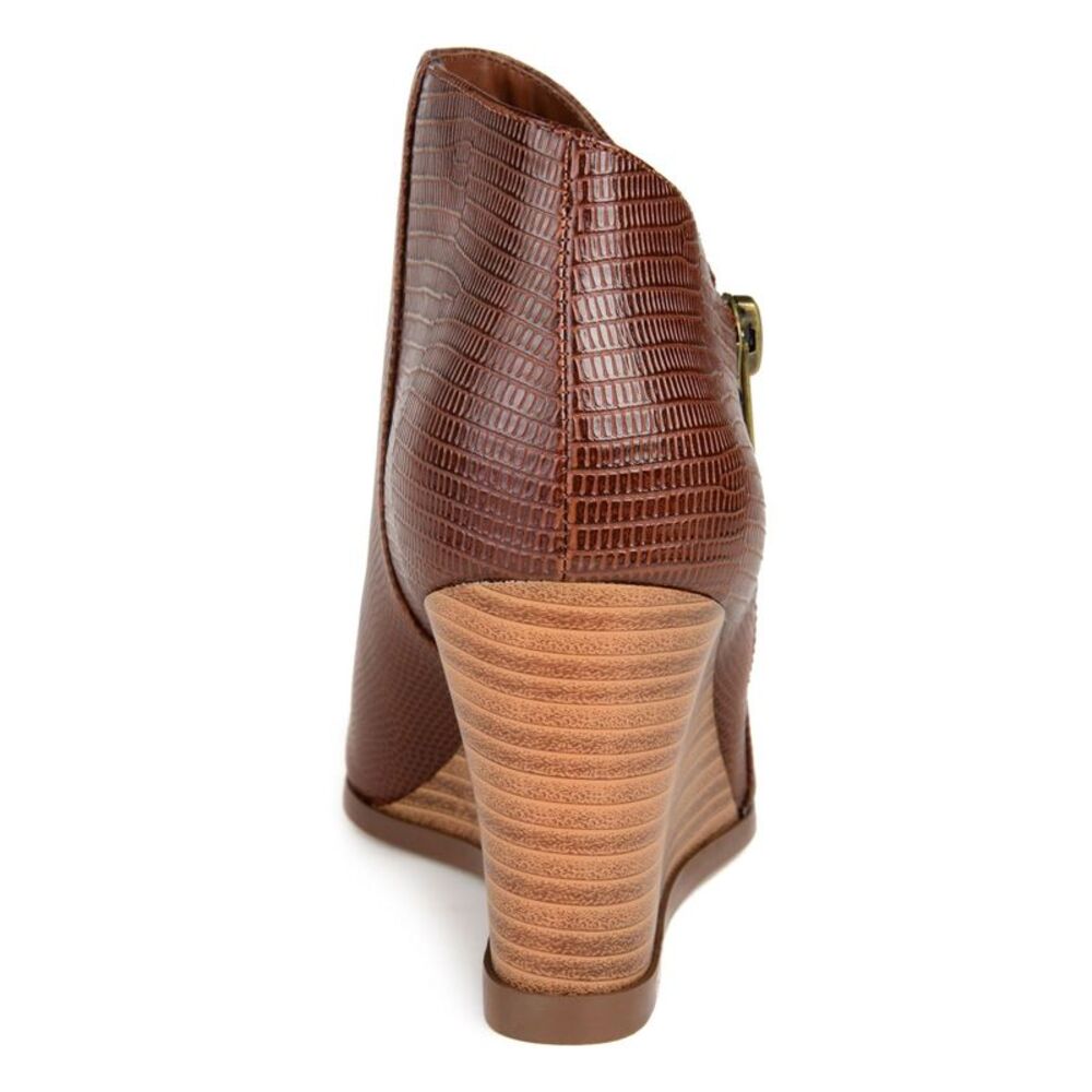 JOURNEE COLLECTION Womens Brown Snakeskin Glam Almond Toe Wedge Booties 6.5 M - Picture 2 of 4